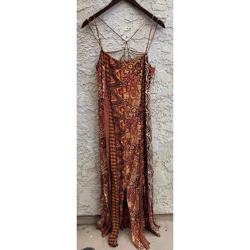 Rene Derhy Patchwork Boho Handkerchief Hem Maxi Dress Size M